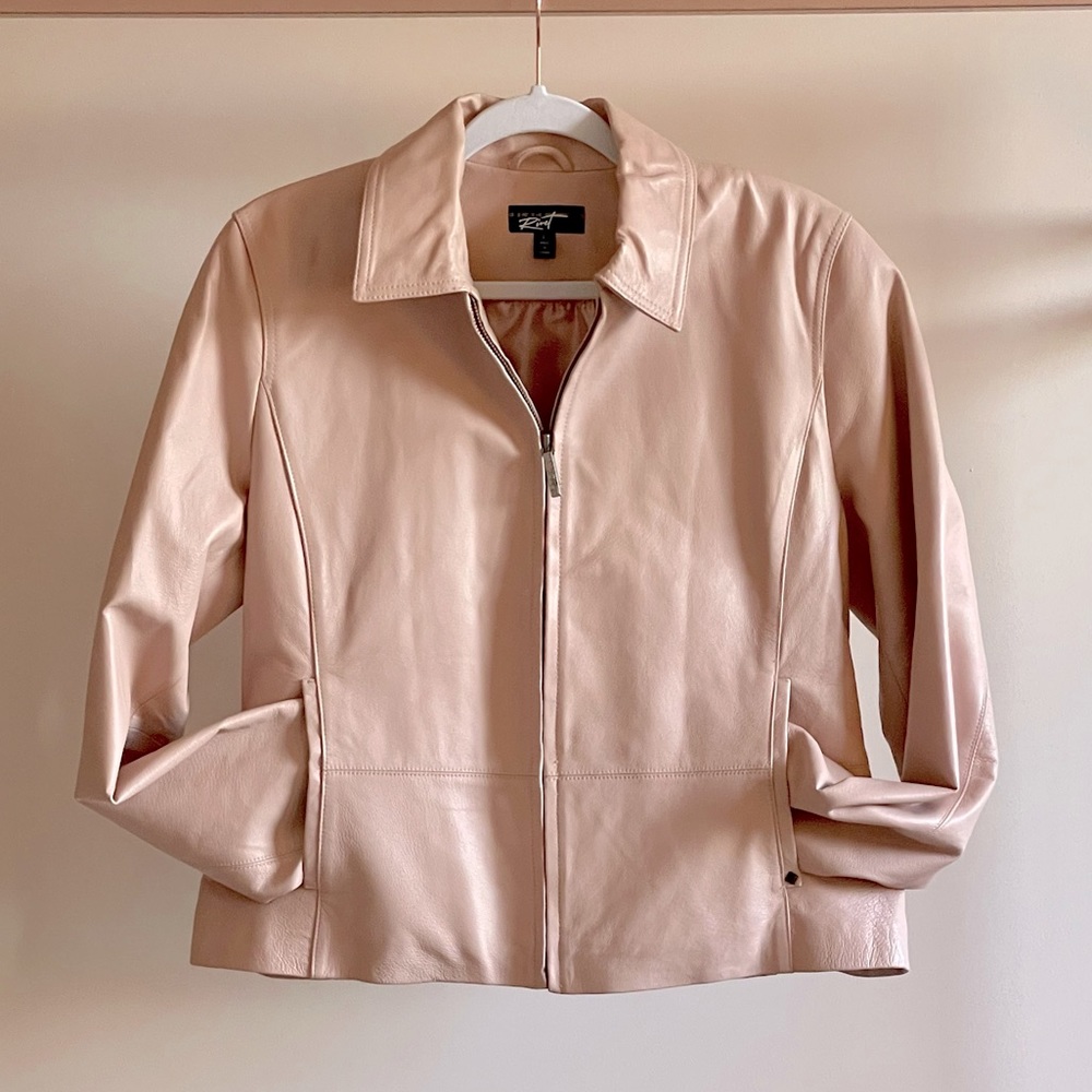 Vintage Y2K Black Rivet Leather Jacket in Blush - Size L